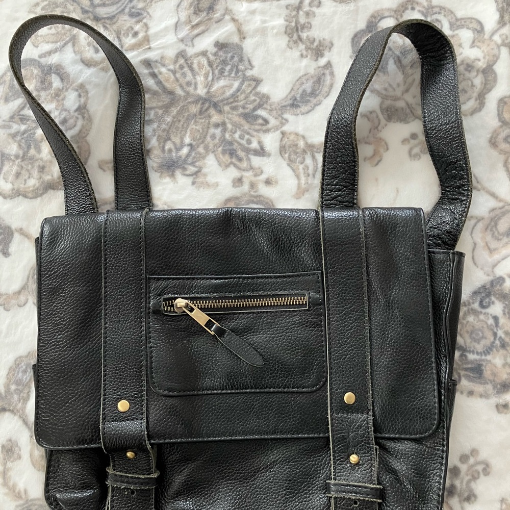 Vere Verto Black Backpack with Durable Italian Pebbled Leather and Gold Hardware